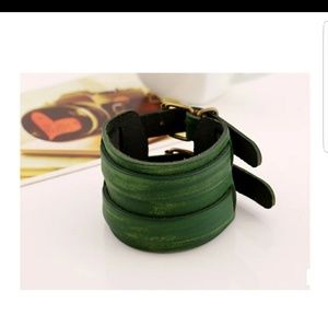 Green Distressed Leather Cuff NWOT